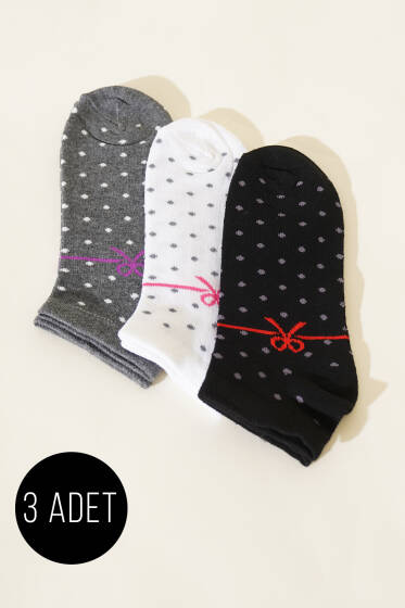 Kadın 3'lü Karışık Desen Patik Çorap Asorti 2 - Babet / Patik Çorap