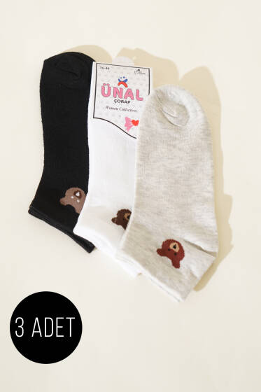 Kadın 3'lü Karışık Desen Patik Çorap Asorti 5 - Babet / Patik Çorap