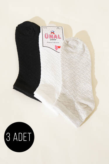 Kadın 3'lü Karışık Desen Patik Çorap Asorti 7 - Babet / Patik Çorap