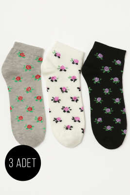 Kadın 3'lü Karışık Desen Patik Çorap Asorti 8 - ÜNAL ÇORAP