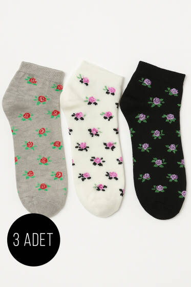 Kadın 3'lü Karışık Desen Patik Çorap Asorti 8 - Babet / Patik Çorap