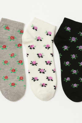 Kadın 3'lü Karışık Desen Patik Çorap Asorti 8 - Babet / Patik Çorap