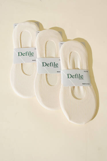 Kadın 3'lü Lazer Fitilli Babet Çorap Ekru - Babet / Patik Çorap