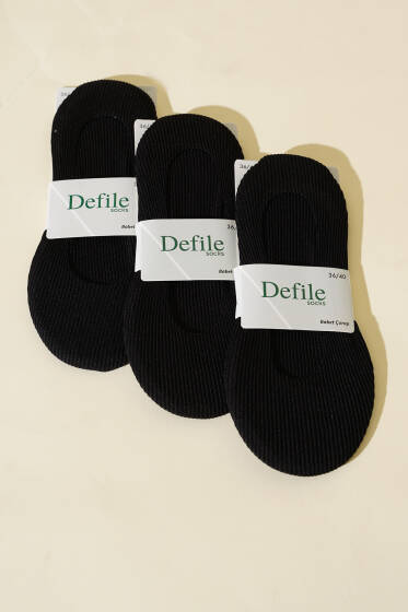 Kadın 3'lü Lazer Fitilli Babet Çorap Siyah - Babet / Patik Çorap