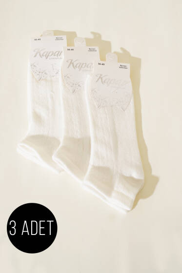 Kadın 3'lü Lüx Patik Çorap Ekru - Babet / Patik Çorap