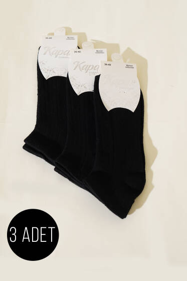 Kadın 3'lü Lüx Patik Çorap Siyah - Babet / Patik Çorap