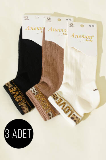 Kadın 3'lü Mini Taş Detaylı Patik Çorap Asorti 10 - Günün Seçilenleri