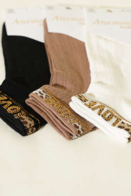 Kadın 3'lü Mini Taş Detaylı Patik Çorap Asorti 10 - Günün Seçilenleri