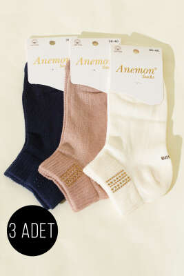 Kadın 3'lü Mini Taş Detaylı Patik Çorap Asorti 11 - ANEMON