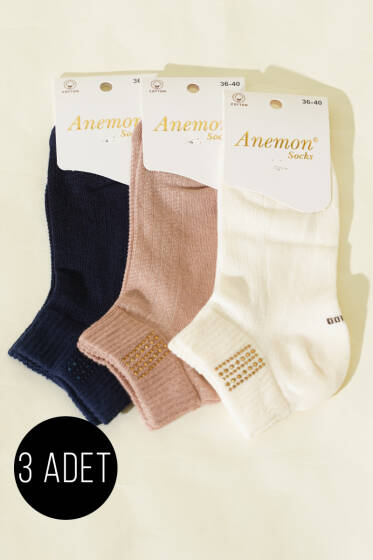 Kadın 3'lü Mini Taş Detaylı Patik Çorap Asorti 11 - Günün Seçilenleri