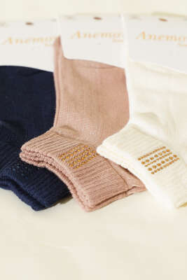 Kadın 3'lü Mini Taş Detaylı Patik Çorap Asorti 11 - Günün Seçilenleri