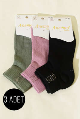 Kadın 3'lü Mini Taş Detaylı Patik Çorap Asorti 12 - ANEMON