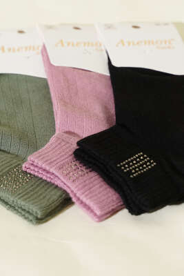 Kadın 3'lü Mini Taş Detaylı Patik Çorap Asorti 12 - Günün Seçilenleri