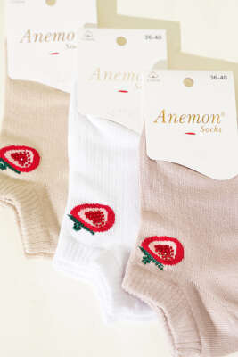 Kadın 3'lü Mini Taş Detaylı Patik Çorap Asorti 17 - Babet / Patik Çorap