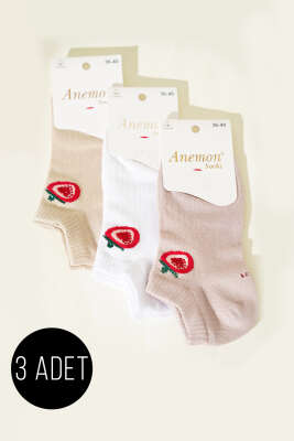 Kadın 3'lü Mini Taş Detaylı Patik Çorap Asorti 17 