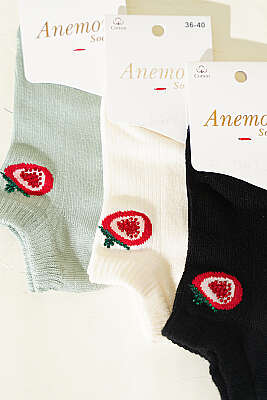 Kadın 3'lü Mini Taş Detaylı Patik Çorap Asorti 18 - Babet / Patik Çorap