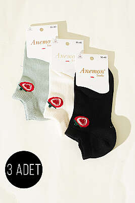 Kadın 3'lü Mini Taş Detaylı Patik Çorap Asorti 18 