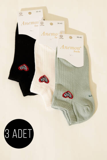 Kadın 3'lü Mini Taş Detaylı Patik Çorap Asorti 2 - Babet / Patik Çorap