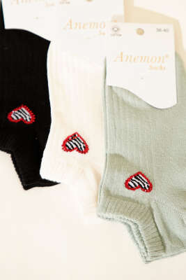 Kadın 3'lü Mini Taş Detaylı Patik Çorap Asorti 2 - Babet / Patik Çorap