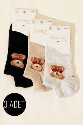 Kadın 3'lü Mini Taş Detaylı Patik Çorap Asorti 6 - ANEMON