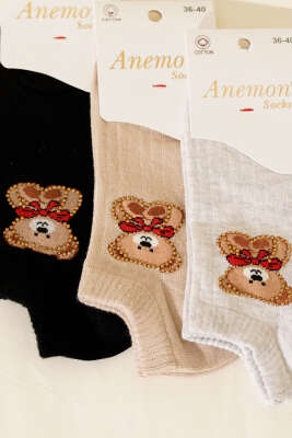 Kadın 3'lü Mini Taş Detaylı Patik Çorap Asorti 6 - Babet / Patik Çorap