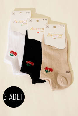 Kadın 3'lü Mini Taş Detaylı Patik Çorap Asorti 7 - ANEMON