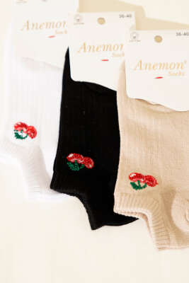 Kadın 3'lü Mini Taş Detaylı Patik Çorap Asorti 7 - Babet / Patik Çorap