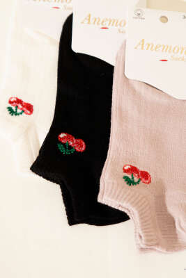 Kadın 3'lü Mini Taş Detaylı Patik Çorap Asorti 8 - Babet / Patik Çorap