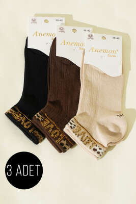 Kadın 3'lü Mini Taş Detaylı Patik Çorap Asorti 9 - ANEMON
