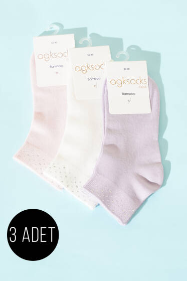 Kadın 3'lü Mini Taşlı Patik Çorap Asorti 1 - Babet / Patik Çorap