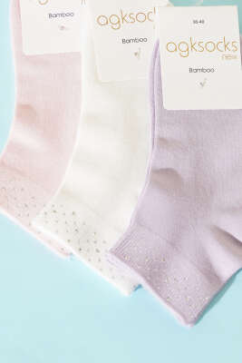 Kadın 3'lü Mini Taşlı Patik Çorap Asorti 1 - Babet / Patik Çorap