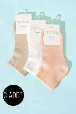 Kadın 3'lü Mini Taşlı Patik Çorap Asorti 2 - AGK ÇORAP