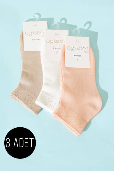 Kadın 3'lü Mini Taşlı Patik Çorap Asorti 2 - Babet / Patik Çorap