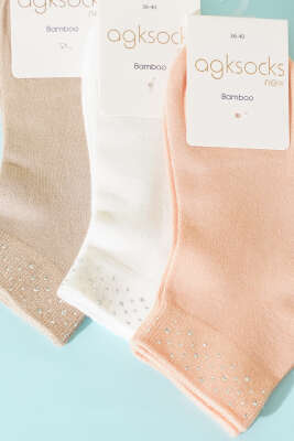 Kadın 3'lü Mini Taşlı Patik Çorap Asorti 2 - Babet / Patik Çorap