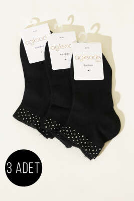 Kadın 3'lü Mini Taşlı Patik Çorap Siyah 