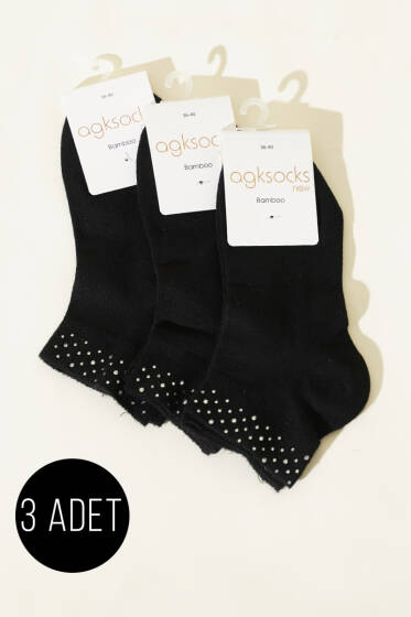 Kadın 3'lü Mini Taşlı Patik Çorap Siyah - Babet / Patik Çorap