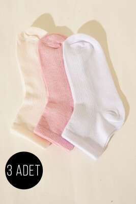 Kadın 3'lü Nakış Detaylı Kısa Konç Çorap Asorti 12 - BE MARCO