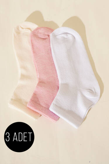 Kadın 3'lü Nakış Detaylı Kısa Konç Çorap Asorti 12 - Soket Çorap
