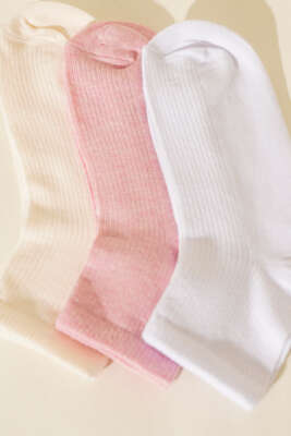 Kadın 3'lü Nakış Detaylı Kısa Konç Çorap Asorti 12 - Soket Çorap