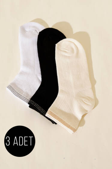 Kadın 3'lü Nakış Detaylı Kısa Konç Çorap Asorti 5 - Soket Çorap