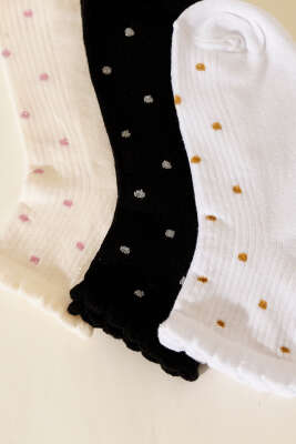 Kadın 3'lü Nakış Detaylı Kısa Konç Çorap Asorti 6 - Soket Çorap