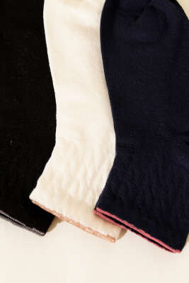 Kadın 3'lü Nakış Detaylı Kısa Konç Çorap Asorti 7 - Soket Çorap