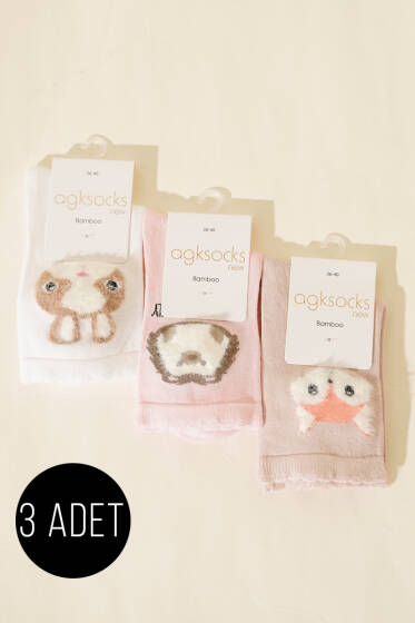 Kadın 3'lü Sakallı Bambu Bayan Soket Çorap Asorti 1 - Soket Çorap