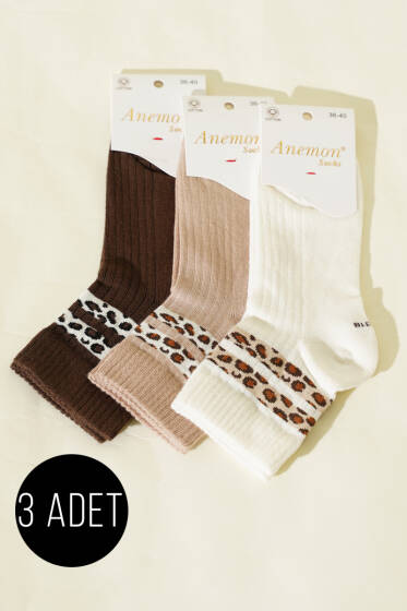Kadın 3'lü Şerit Desen Kısa Konç Çorap Asorti 1 - Günün Seçilenleri