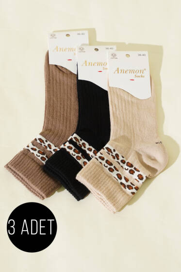 Kadın 3'lü Şerit Desen Kısa Konç Çorap Asorti 2 - Günün Seçilenleri