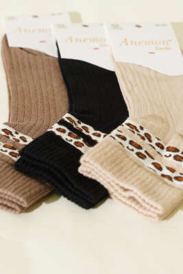 Kadın 3'lü Şerit Desen Kısa Konç Çorap Asorti 2 - Günün Seçilenleri