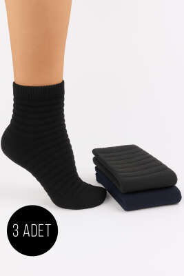 Kadın 3'lü Şeritli Havlu Patik Çorap Asorti 1 