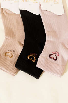 Kadın 3'lü Taş Detaylı Kısa Konç Çorap Asorti 10 - Günün Seçilenleri