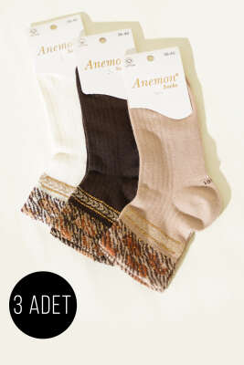 Kadın 3'lü Taş Detaylı Kısa Konç Çorap Asorti 11 