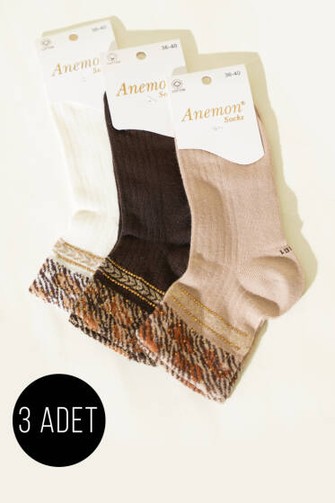 Kadın 3'lü Taş Detaylı Kısa Konç Çorap Asorti 11 - Günün Seçilenleri